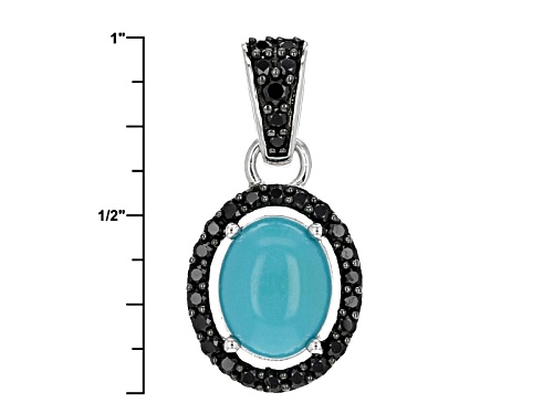 10x8mm Oval Sleeping Beauty Turquoise And .64ctw Black Spinel Sterling Silver Pendant With Chain