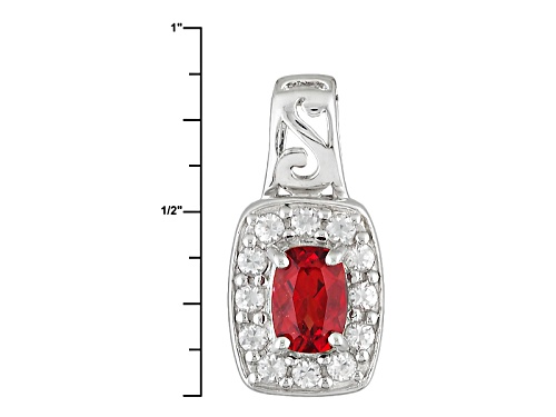 .65ct Rectangular Cushion Red Labradorite And .51ctw Round White Zircon Silver Pendant With Chain