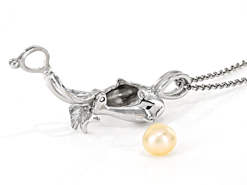Wish® Pearl 5-6mm Cultured Freshwater Pearl Rhodium Over Silver Dolphin Cage Pendant With Chain