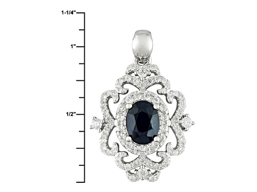 1.36ct Oval Blue Sapphire With .72ctw Round White Zircon Sterling Silver Pendant With Chain