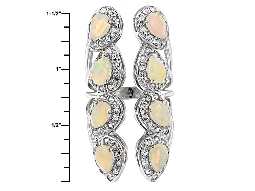 1.56ctw Pear Shape Ethiopian Opal And 1.36ctw Round White Zircon Sterling Silver Ring - Size 5
