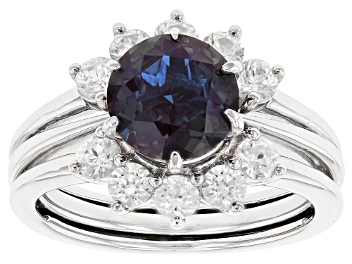 1.95ct Lab Alexandrite Solitaire & 1.19ctw White Zircon Rhodium Over Silver Ring & Enhancer Set - Size 9