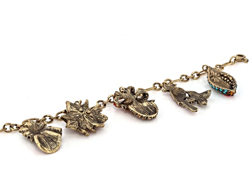 Off Park ® Collection, Antiqued Bronze Tone with Multi Color Crystal Pinecone Charm Bracelet