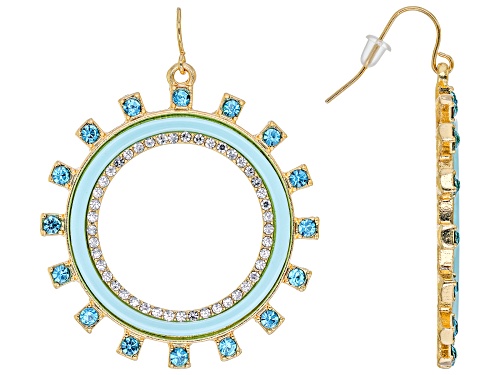 Off Park ® Collection, Multi-Color Crystal W/ Blue and White Enamel Circle Set of 2 Earrings