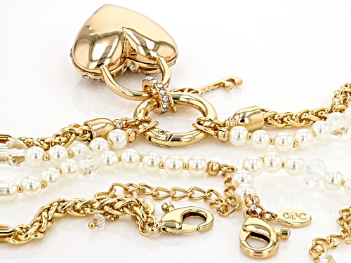 Off Park® Collection, Crystal & Pearl Simulant Gold Tone Interchangeable Chain Lock & Key Necklace