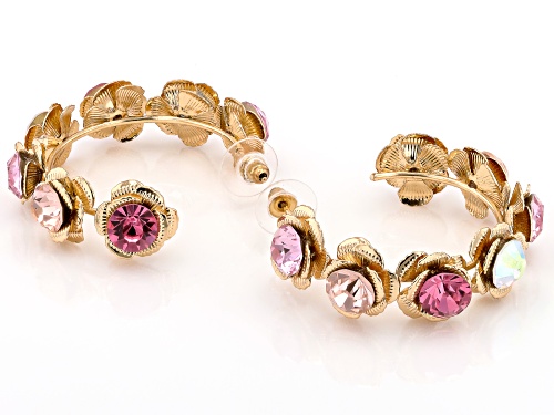 Off Park® Collection, Multi-Color Crystal Gold Tone Floral Set of 3 Hoop Earrings