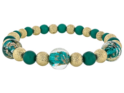 Off Park® Collection, Multi-Color Murano Inspired Glass Gold Tone Set of 5 Stretch Bracelets