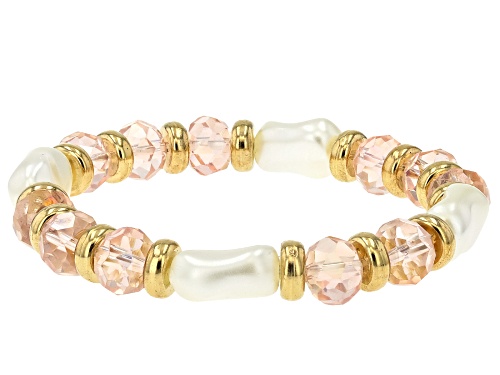 Off Park® Collection 14mm Multi-Color Glass Bead,  5mm Pearl Simulant Gold Tone Set of 3 Bracelets