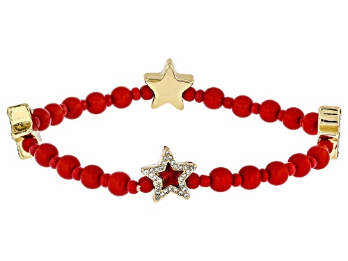 Off Park® Collection, Multi-Color Enamel & Crystal Gold Tone Patriotic Set of 4 Stretch Bracelets
