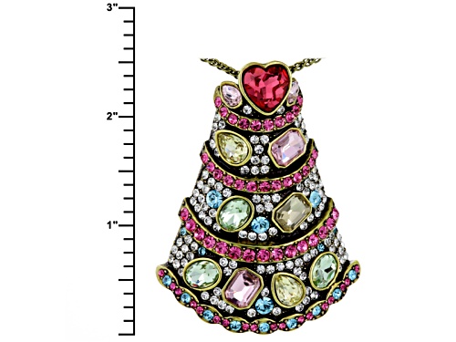 Off Park ® Collection Multicolor Crystal Antiqued Gold Tone Birthday Cake Pin/Pendant With Chain