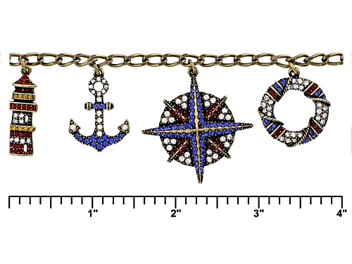 Off Park ® Collection Multicolor Crystal Antiqued Gold Tone Nautical Charm Bracelet