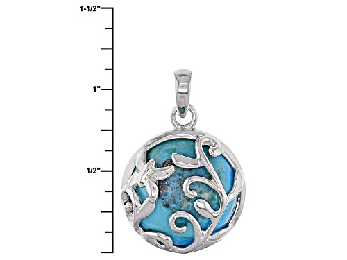Pre-Owned 15mm Round Cabochon Turquoise Sterling Silver Solitaire Pendant With Chain