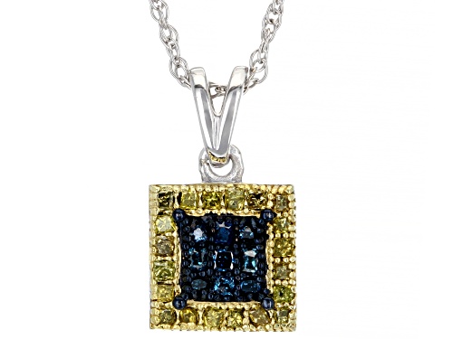 Pre-Owned .50ctw Baby Princess Cut Blue And Yellow Diamond Rhodium Over Sterling Silver Jewelry Set