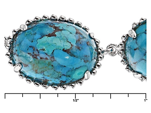 Pre-Owned 16x12mm Oval Cabochon Turquoise Rhodium Over Sterling Silver Necklace - Size 18