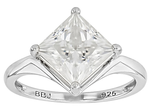 Pre-Owned Moissanite Fire® 3.01ctw DEW Square Princess cut and Round Brilliant Platineve® Ring and B - Size 7