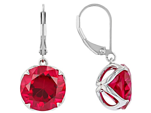 Pre-Owned 41.00ctw Round Lab Created Ruby Rhodium Over Silver Set of Ring, Earrings and Pendant with