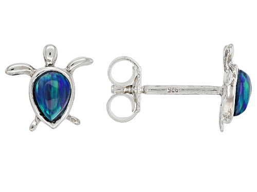 Pacific Style™ 4x3mm Lab Created Green Opal & Mother-of-Pearl Rhodium Over Silver Earring Set of 3