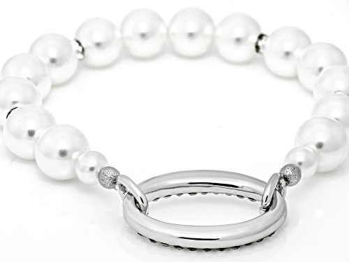 Pre-Owned Paula Deen Jewelry™ Pearl Simulant With White Crystal Silver Tone Necklace and Bracelet Se
