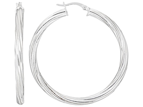 Pre-Owned Sterling Silver Over Brass 4mm Polished And Textured Set Of 2 Hoops
