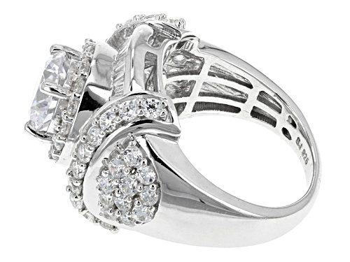 Pre-Owned Bella Luce ® 7.54ctw Diamond Simulant Round & Baguette Rhodium Over Silver Ring (4.26ctw D - Size 5