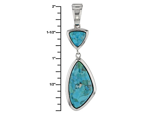 Pre-Owned 8mm Trillion And 23x12mm Fancy Cabochon Turquoise Sterling Silver Enhancer With Chain