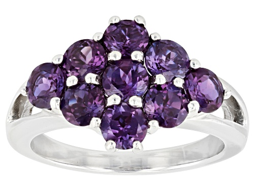 Pre-Owned 2.60ctw Round Lab Created Alexandrite Rhodium Over Sterling Silver 9-Stone Cluster Ring - Size 8