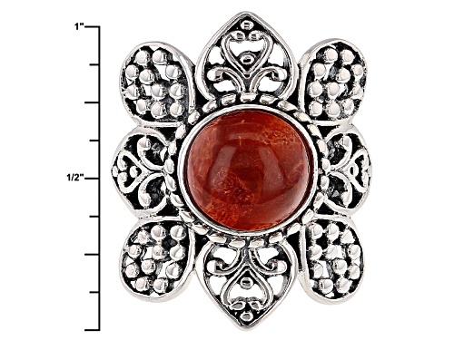 Pre-Owned Southwest Style By Jtv™ 10mm Round Cabochon Red Sponge Coral Sterling Silver Solitaire Rin - Size 7