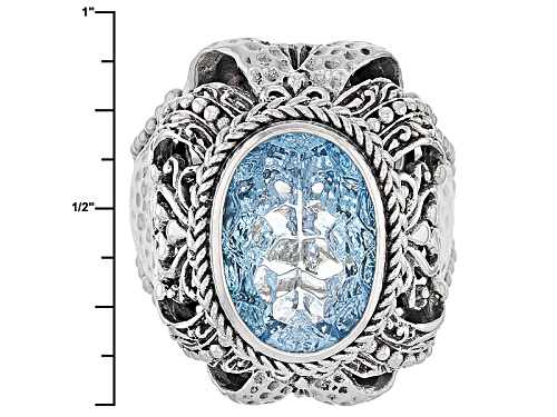 Pre-Owned Artisan Gem Collection Of Bali™ 14x10mm Oval Carved Blue Topaz Sterling Silver Solitaire R - Size 11