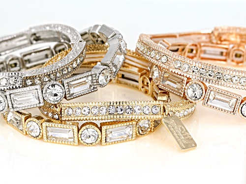 Pre-Owned Off Park ® Collection White Crystal Three-Tone Stretch Bracelet Set Of 6