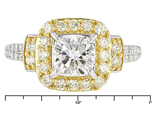 Pre-Owned Moissanite Fire® 1.82ctw Dew & .70ctw Natural Yellow Dia Platineve™ Ring With 14k Yg Accen - Size 10