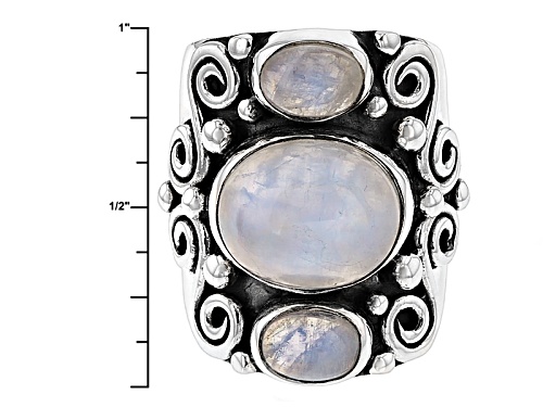 Pre-Owned Artisan Gem Collection Of India, 12x10mm And 7x5mm Oval Rainbow Moonstone Silver 3-Stone R - Size 6