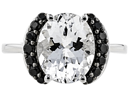 Pre-Owned 2.72ct Oval Brazilian Goshenite With .29ctw Round Black Spinel Sterling Silver Ring - Size 11