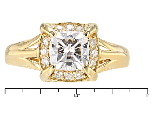 Pre-Owned Moissanite Fire® 1.82ctw Diamond Equivalent Weight Round 14k Yellow Gold Over Silver Ring - Size 7