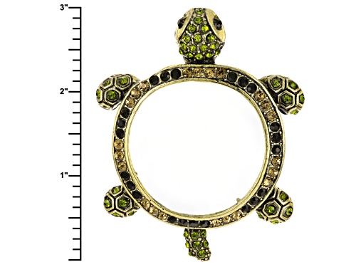 Pre-Owned Off Park ® Collection Multicolor Crystal Antiqued Gold Tone Turtle Magnifying Glass Neckla