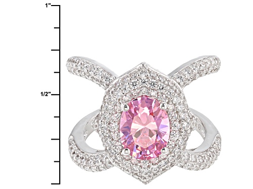 Pre-Owned Bella Luce® 5.51ctw Pink & White Diamond Simulants Rhodium Over Sterling Silver Ring (3.38 - Size 12