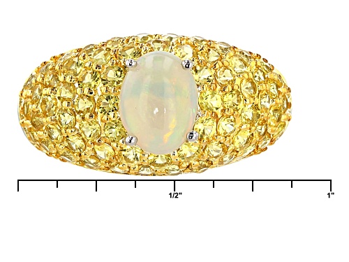 Pre-Owned .70ct Oval Ethiopian Honey Opal With 2.50ctw Round Yellow Sapphire Sterling Silver Ring - Size 11