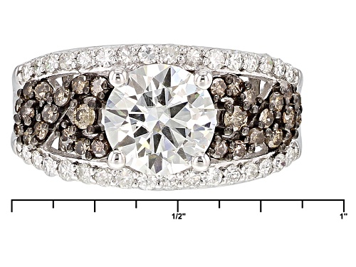 Pre-Owned Moissanite Fire® 2.39ctw Dew With .47ctw Champagne Diamond Platineve™ Ring - Size 9