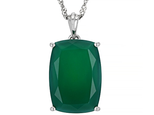 Pre-Owned 20X14MM & 8X6MM GREEN ONYX SILVER PENDANT WITH CHAIN, EARRINGS AND RING BOX SET
