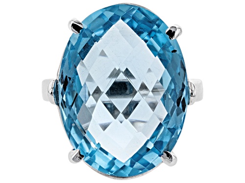Pre-Owned 18.00ct Oval Blue Topaz Sterling Silver Ring - Size 8