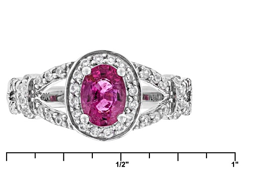 Pre-Owned .60ct Oval Rubellite Tourmaline  With .40ctw Round White Zircon Sterling Silver Ring - Size 11