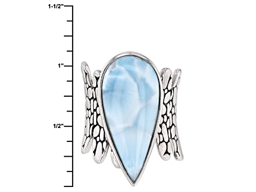 24.50x11.00mm Cabochon Pear Shape Larimar Sterling Silver Solitaire Ring - Size 5