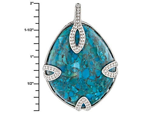40x32mm Fancy Cut Cabochon Blue Turquoise Sterling Silver Solitaire Pendant With Chain