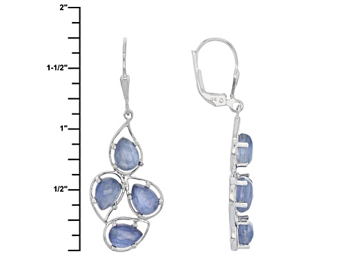 7x5mm Pear Shape Cabochon Kyanite Sterling Silver 4-Stone Dangle Earrings