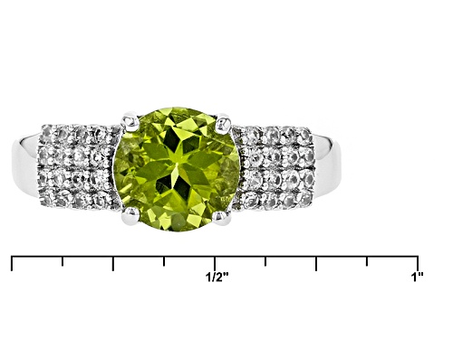 1.77ct Round Manchurian Peridot™ With .42ctw White Zircon Sterling Silver Ring - Size 10
