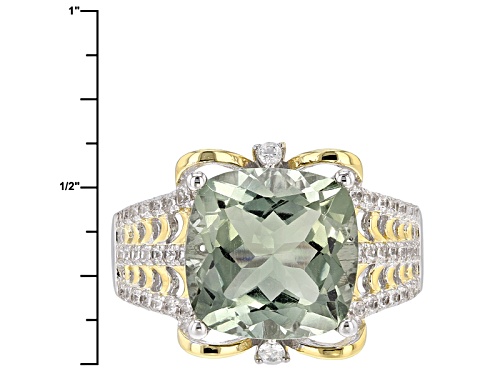 5.53ct Square Cushion Green Amethyst And .41ctw Round White Zircon Two-Tone Sterling Silver Ring - Size 9