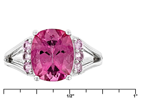 1.93ct Rectangular Cushion Pink Danburite And .18ctw Round Pink Sapphire Sterling Silver Ring - Size 8
