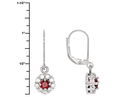 .45ctw Round Anthill Garnet And .90ctw Round White Zircon Sterling Silver Dangle Earrings