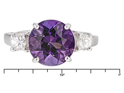 2.52ct Round African Amethyst With .39ctw Round White Zircon Rhodium Over Sterling Silver Ring - Size 7