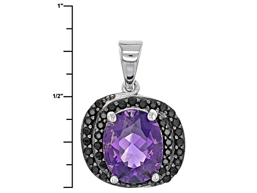 1.90ct Oval African Amethyst And .30ctw Round Black Spinel Sterling Silver Pendant With Chain