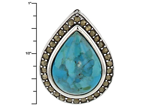 12x16mm Pear Shape And 6mm Round Turquoise With Round Marcasite Sterling Silver Teardrop Necklace - Size 18